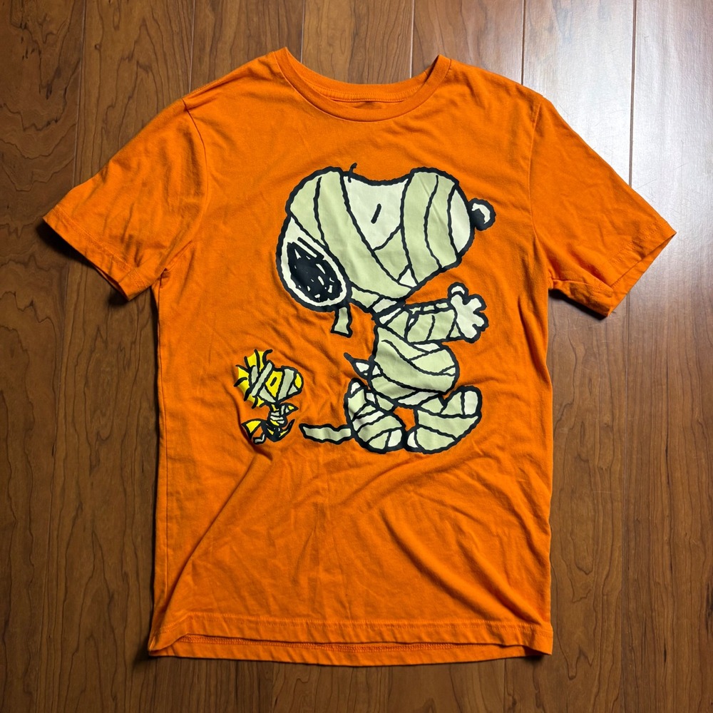 Peanuts Hybrid Snoopy Woodstock Mummy Halloween Graphic T-Shirt Orange Small